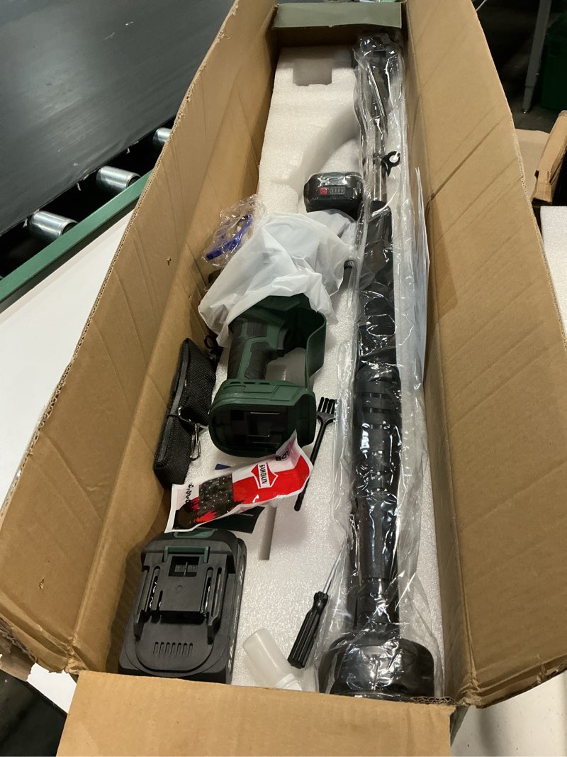 Condition photo showing Good Condition for 2-in-1 pole saws for tree trimming, mini chainsaw cordless 6 inch with 15 ft max reach, electric pole saw with 2*21v battery, auto-oil brushless branch cutter for tree trimmer pole saw green