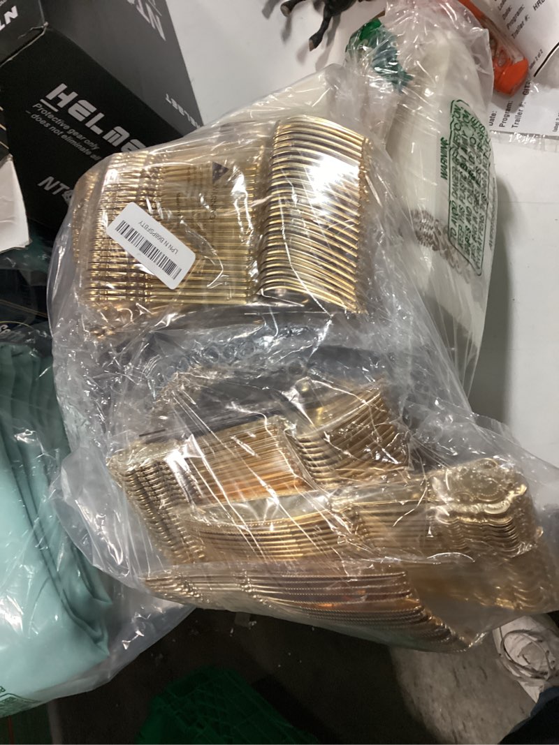 Condition photo showing Good Condition for Nervure 350PCS Black Plastic Plates - Black Plastic Dinnerware Sets for 50 Guests - 100 Disposable Plates, 150 Gold Silverware, 50 Cups, 50 Napkins for Wedding & Party & New Year Black 50
