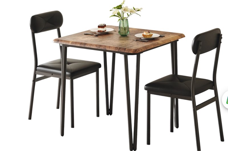 Garvee Small Dining Table Set for 2 with Upholstered Chairs, 3 Piece Modern Dinette Set Ideal for Dining Living Room Office Apartment Kitchen Small Space, Brown 