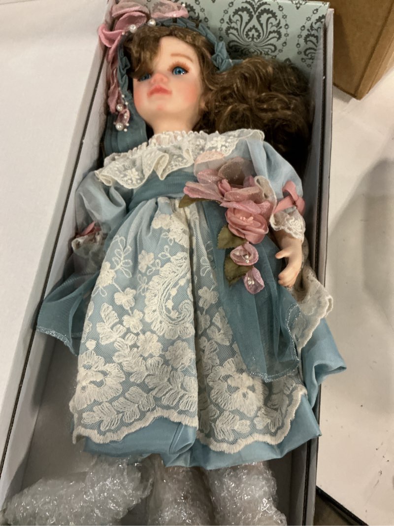 Condition photo showing Good Condition for 18 inch kawaii porcelain ? fabric doll cute european retro handmade ceramic doll with showing stand for room decor, birthday gifts, collectible ?name olivier (blue)