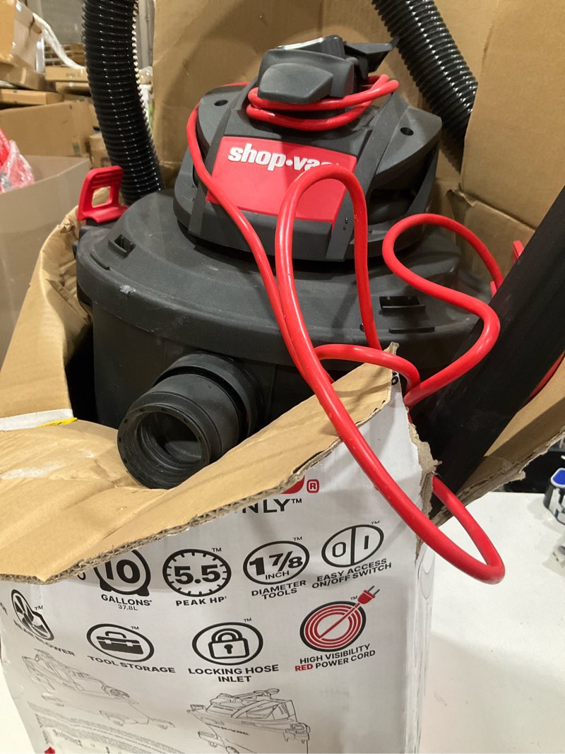 Condition photo showing As Is for shop-vac wet/dry shop vacuum with accessories included