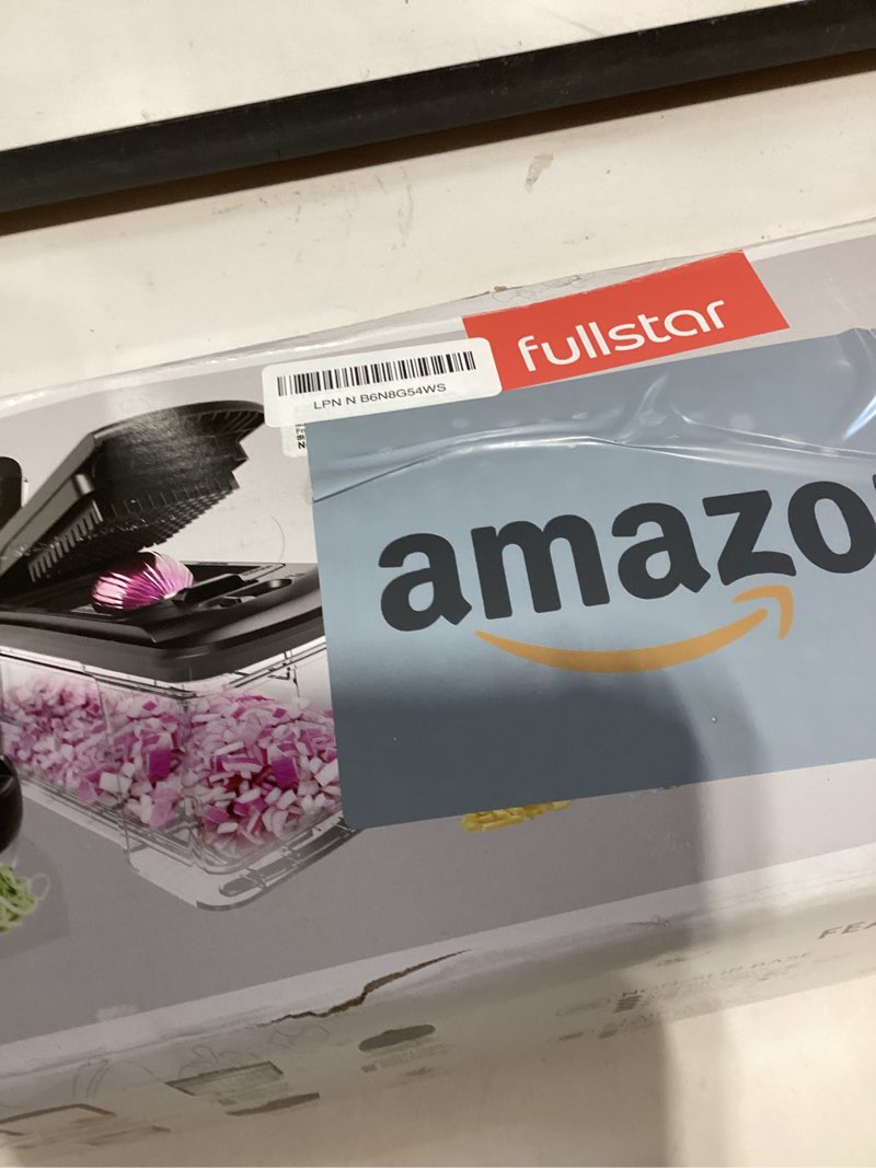 Condition photo showing New/Like New for Fullstar Mandoline Slicer for Kitchen - Vegetable Chopper, Onion Potato Food Veggie Fruit Slicer and Cutter with Container, Kitchen Gadgets & Gifts, Home Essentials (6 in 1, Black/White) 6 in 1 Black/White