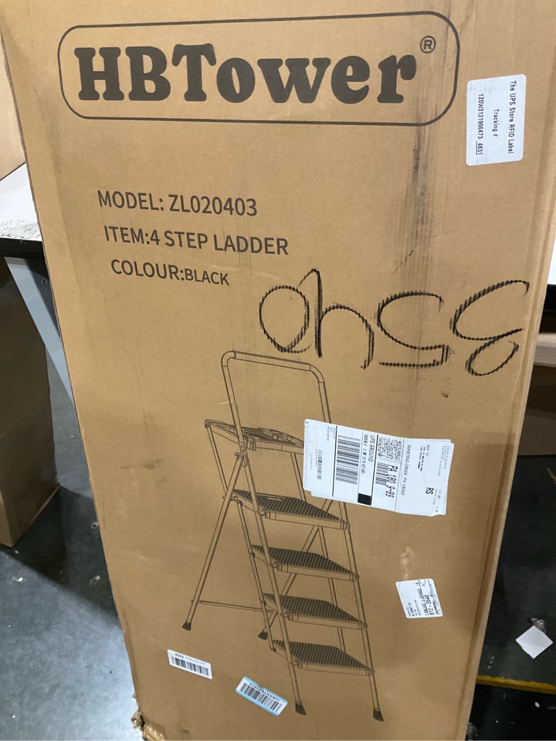 Condition photo showing Good Condition for HBTower Step Ladder, Folding Step Stool with Wide Anti-Slip Pedal, Sturdy Steel Ladder, Convenient Handrail, Lightweight, Portable Steel Step Stool