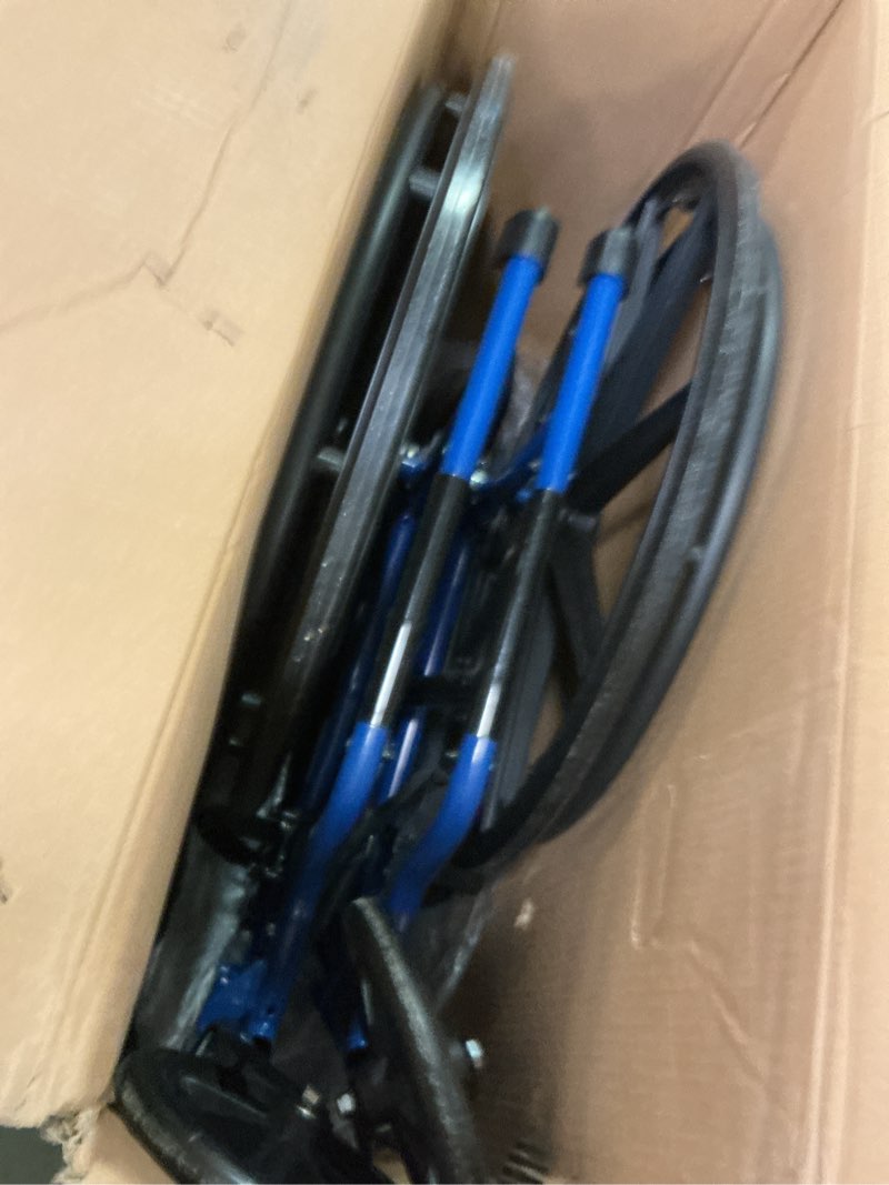 Condition photo showing Good Condition for Drive Medical Blue Streak Lightweight Wheelchair - Portable Folding Mobility Aid - Swing-Away Footrests - Desk Arms - Durable Steel Frame - Easy Transport & Storage - 18-Inch Seat 18 Inch