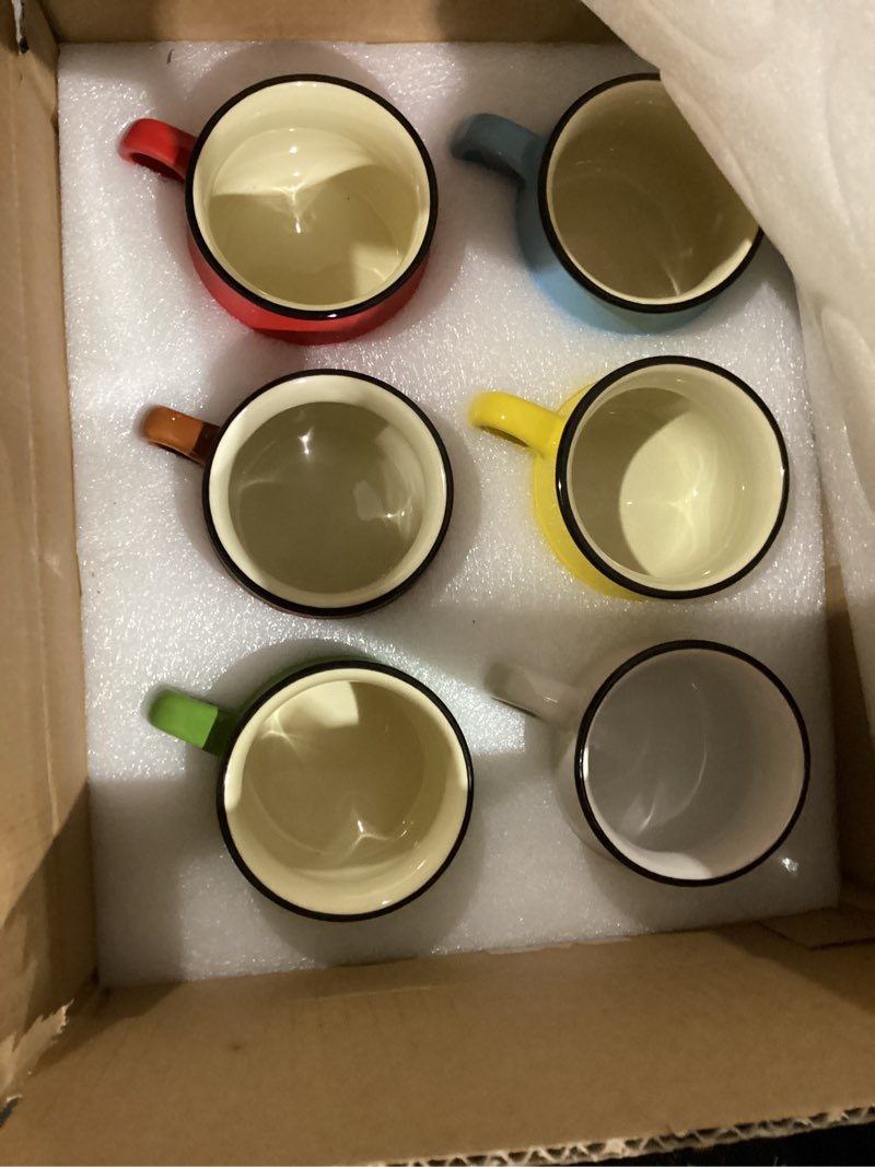 Condition photo showing New/Like New for 5 Oz 6 Pcs Cute Coffee Mugs, Mini Ceramic Espresso Cups, Small Demitasse Mugs with Handle for Home Kitchen Coffee Bar, Ideal Birthday Holiday Gift for Microwave & Dishwasher Safe