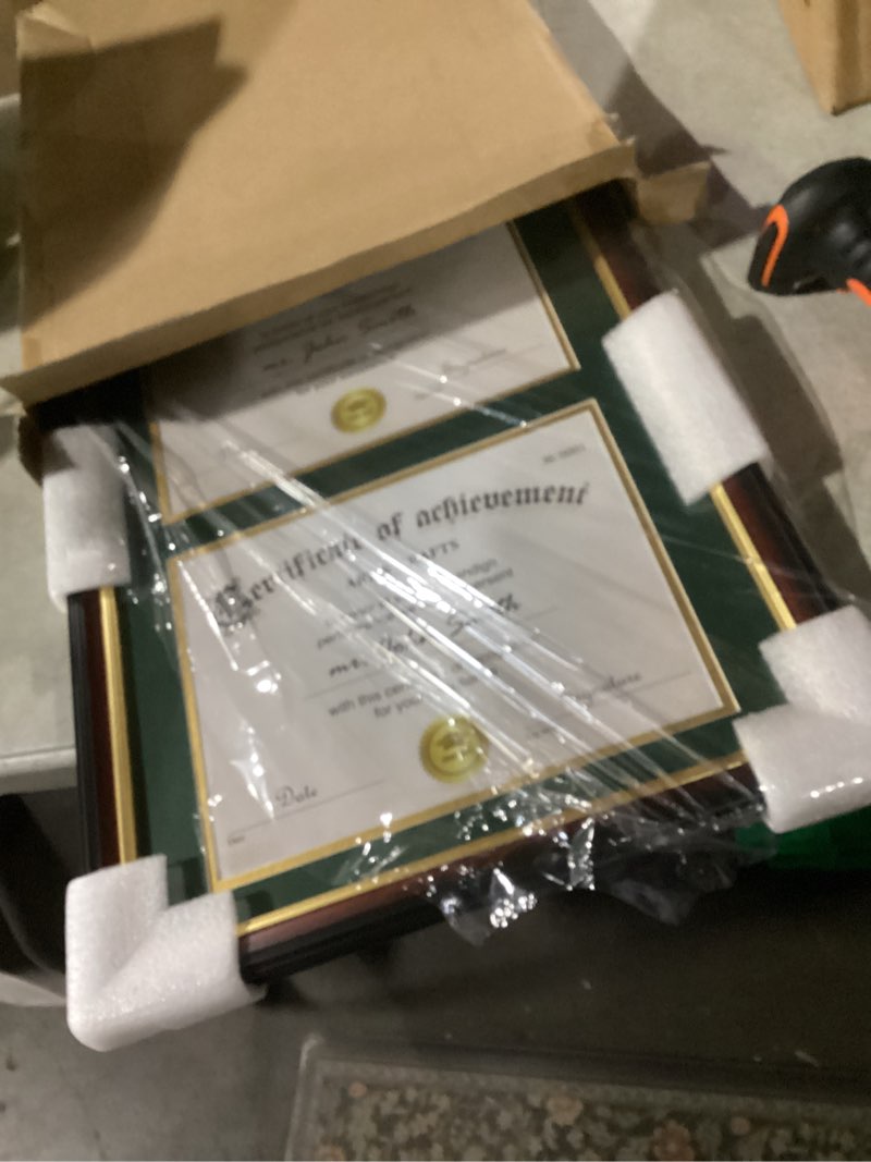 Condition photo showing Good Condition for graduationmall 14x20 double diploma frame, display 8.5x11 certificate with black over gold mat,tempered glass,black with silver beads black with silver beading double 8.5x11