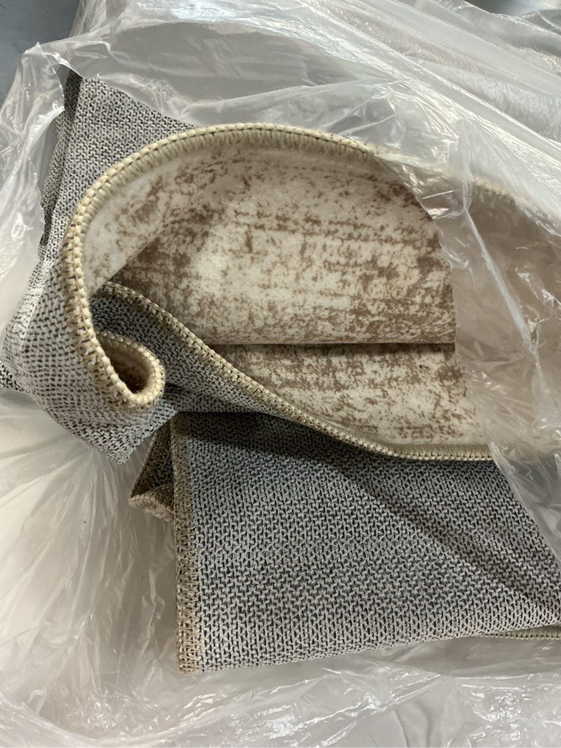 Condition photo showing As Is for 5x7 area rugs beige low pile indoor washable trendy faded style rugs for bedroom living room dining room foldable non-slip thin print home office mat beige 5' x 7' (rectangular)