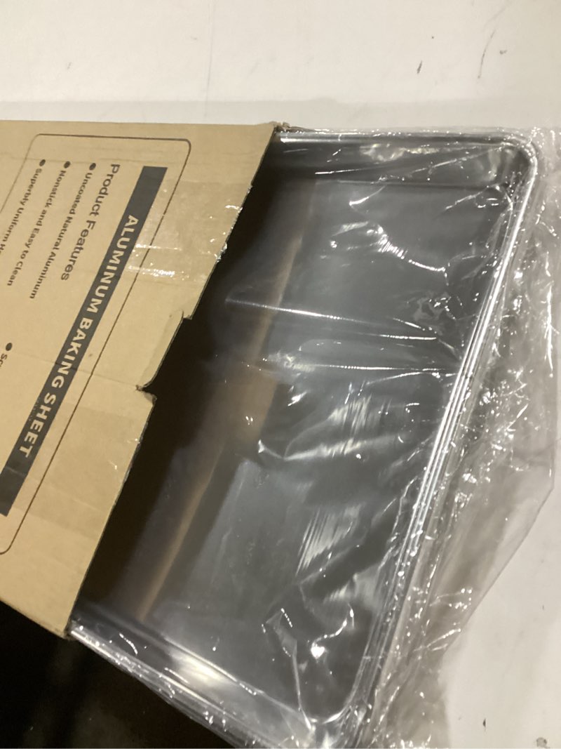 Condition photo showing New/Like New for Commercial Quality Baking Sheet Pan Set, Natural Aluminum Cookie Sheet, Umite Chef Warp Resistant Baker's Half Sheet Pan, Large Thick Cookie Tray Pans for Baking, Roasting(2 Pack, 18X13In)