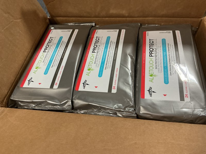 Condition photo showing New/Like New for medline aloetouch protect dimethicone skin protectant wipes, hypoallergenic, fragrance-free, 24 count (pack of 24) 24 count (pack of 24) 24 count pack | 24 packs