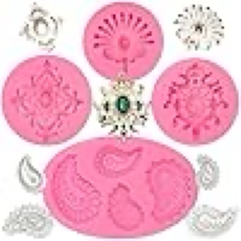 Decorative Silicone Molds for Jewelry Making, 4 Pack Pink Baroque Fondant Molds with Vintage Brooch and Paisley Patterns