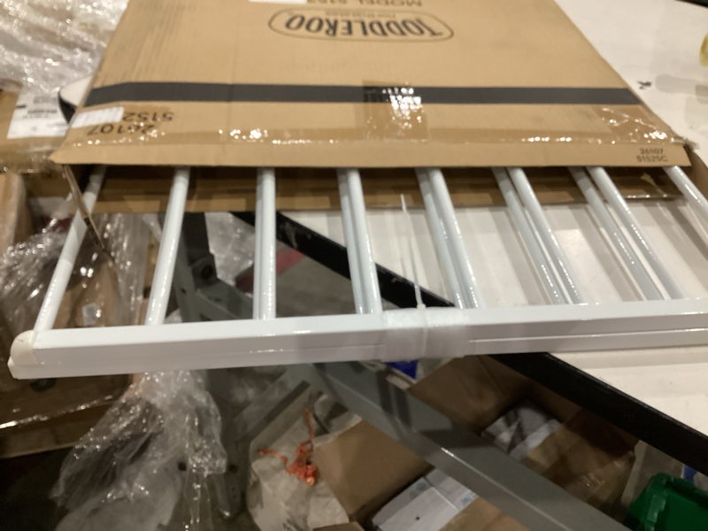 Condition photo showing New/Like New for toddleroo by north states essential stairway & walkway gate, white metal, hardware mounted baby gate for stairs, 30" tall, adjustable 24.5-40.25", removable baby gates for stairs, stair gate