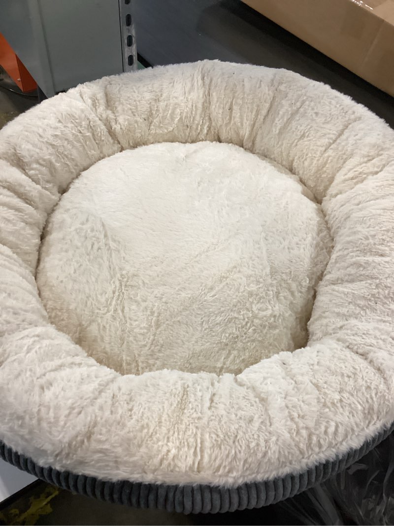 Condition photo showing Good Condition for 36 inches donut dog bed for large dogs - calming round pet bed with removable&washable cover, plush faux fur & corduroy, fits pets up to 80 lbs(dark grey, large) 36.0"l x 36.0"w x 8.0"th dark grey