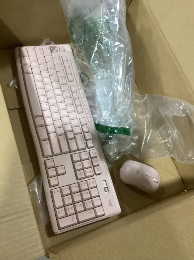 Condition photo showing As Is for Logitech MK270 Wireless Keyboard and Mouse Combo for Windows, 2.4 GHz, 8 Multimedia Keys, PC, Laptop, Wireless Keyboard Compact Mouse Combo - Rose Rose 1 Pack Combo
