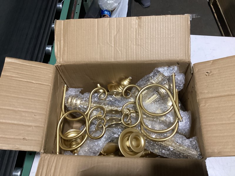 Condition photo showing As Is for Gold Candelabra for Wedding Event Decor, 50'' Tall Floor Candle Holders, 2 Pcs Metal 5 Arm Centerpiece Decorations for 5 Candlesticks Party Wedding Aisle Home Decor Gold 50in-2pcs