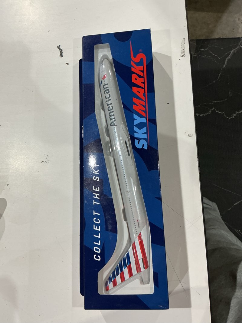 Condition photo showing As Is for skymarks american airlines boeing 777-300 1/200 airplane model kit – new livery highly detailed snap-fit collectible with display stand for adult collectors ages 14+ american 14"