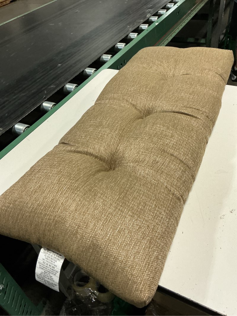 Condition photo showing As Is for klear vu the gripper non-slip tufted bench cushion for indoor furniture, assembled in usa, entryway storage, bay window, corner nook or piano seat, 27 inches, chenille natural