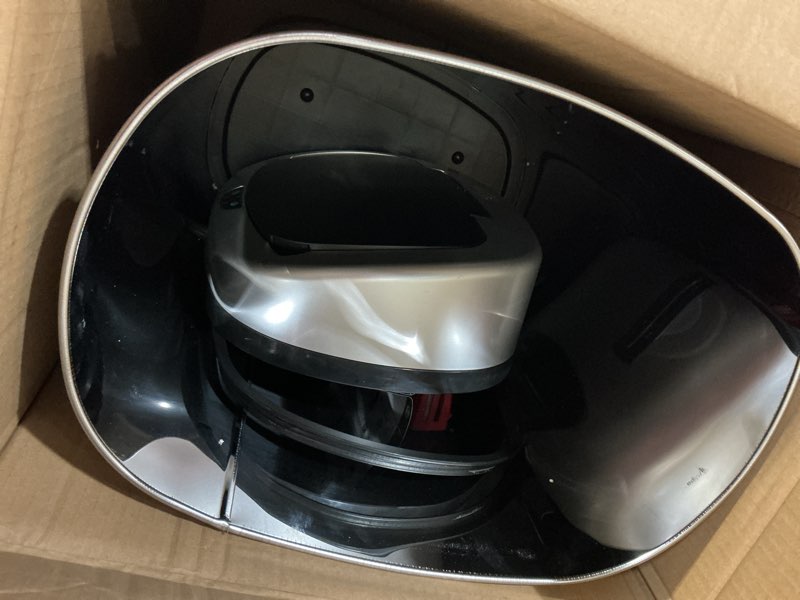 Condition photo showing Good Condition for iTouchless SensorCan 50 Liter / 13 Gallon Kitchen Trash Can with Lid & Odor Filter – Motion Sensor Stainless Steel Garbage Bin for Home, Office, or Garage – Slim Oval Shape, Large Capacity Design Light Silver, Black