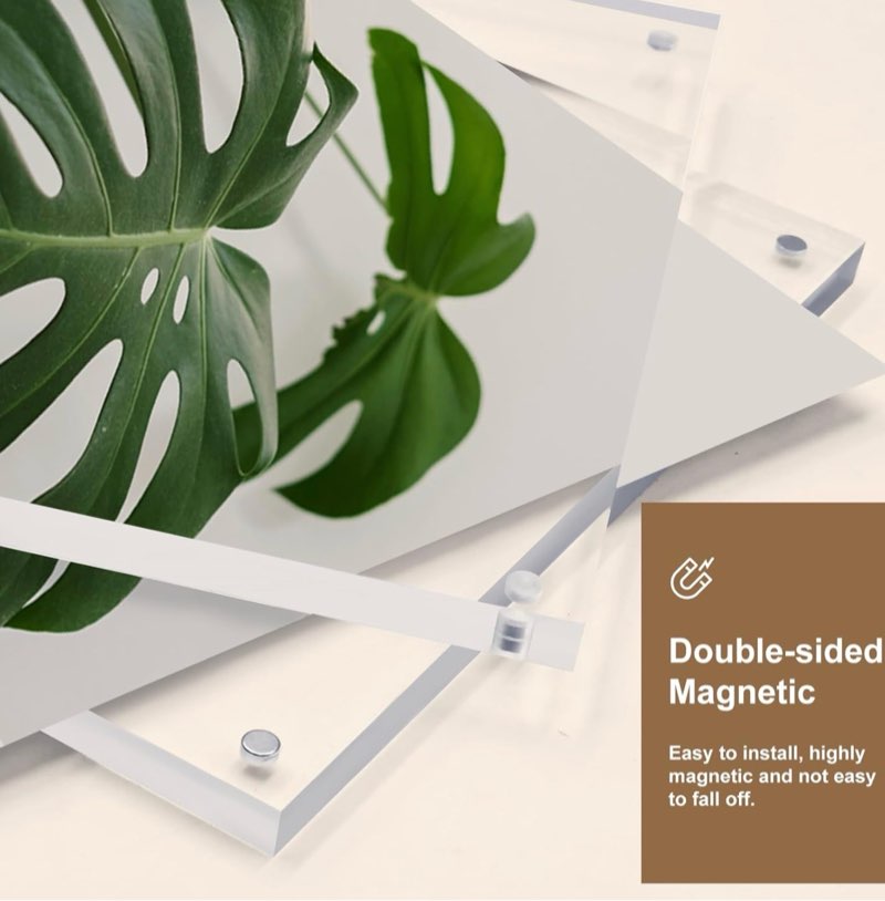 egofine 5x5 acrylic frames 6 pack,20mm thicker frameless clear picture frames, double sided magnetic picture frames, free standing desktop display 6 5x5