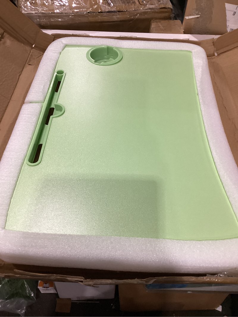 Condition photo showing Good Condition for slendor lap desk with cup holder, foldable laptop table for bed, portable bed desk for laptop and writing, computer tray with tablet slot, notebook stand reading holder for couch sofa floor,green