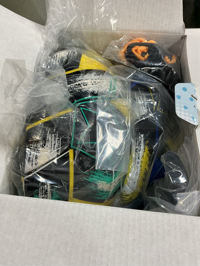 Condition photo showing New/Like New for Youth Soccer Ball Size 3/4/5, Kids Outdoor Play Game Training Practice Soccer Ball for Teen Boy Girl Indoor Outdoor with 1 Pump 1 Net Bag and 1 Gift Box Yellow&Blue Size 5