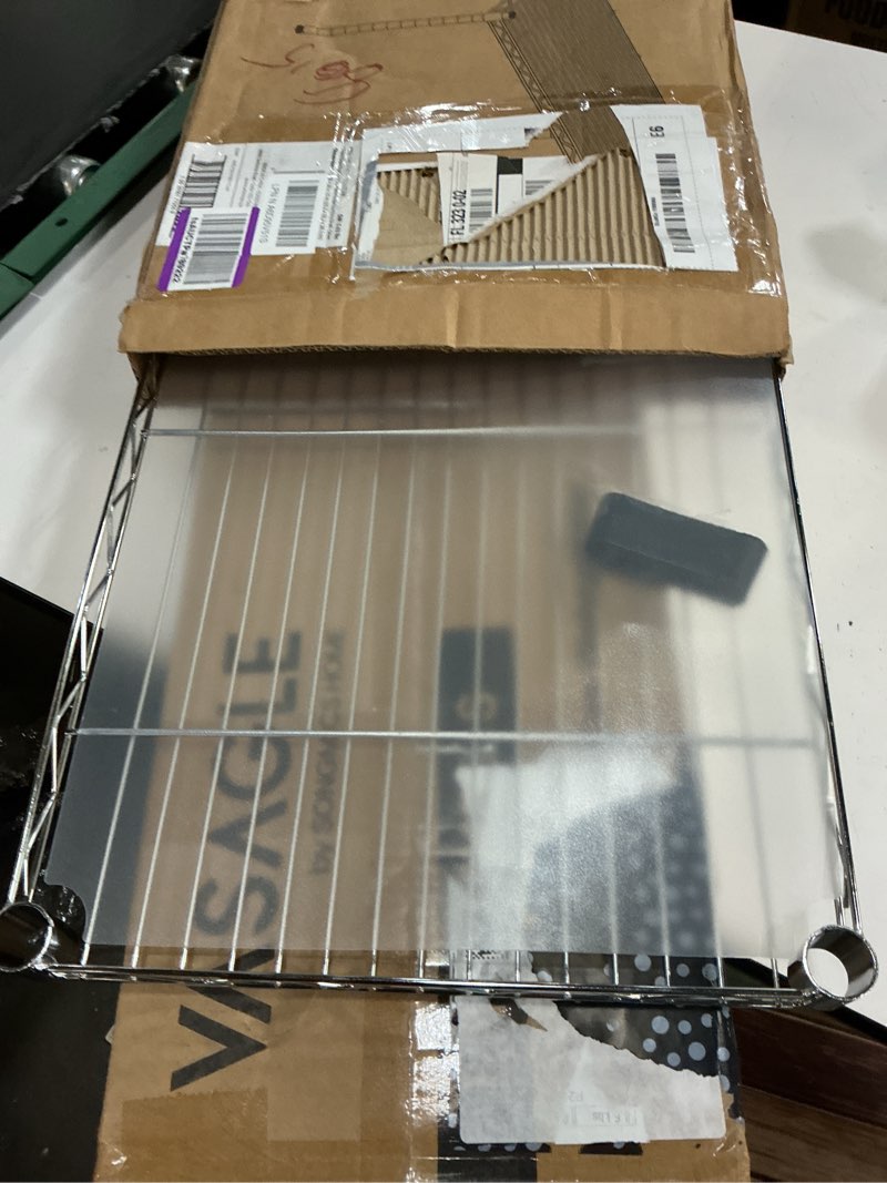 Condition photo showing New/Like New for whitmor 1 tier supreme stacking shelving unit, wire metal home storage organizer, 30" l x 14" w x 15" h, chrome w/liner sliver w/liner 1 1-tier,30"l x 14"w x 15"h,sliver w/liner