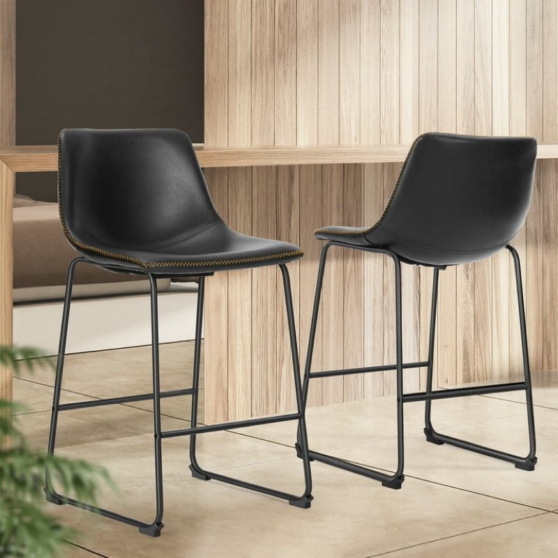 edx counter height bar stools set of 2 with back and footrest, metal frame, 26 inch, black