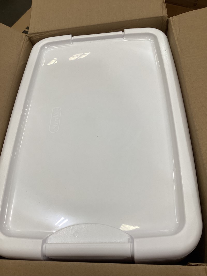 Condition photo showing Good Condition for sterilite 6-pack ultra latching box, storage bins with lids, clear plastic, 18 quart - heavy-duty organizing containers for closet, bathroom, and office 18 quart 6-pack box