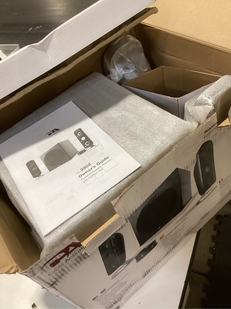 Condition photo showing Good Condition for cyber acoustics ca-3908 2.1 multimedia speaker system with subwoofer, 92 watts peak power, deep bass, perfect for music, movies, and games on desktops, laptops, consoles ca-3908 speaker