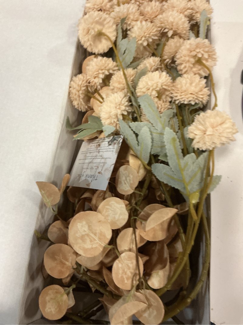 Condition photo showing item condition for Artificial Flowers for Vase - Beige Silk Mums 10 Long Stems with Eucalyptus, Faux Flowers Home Decor, Neutral Tan Cream Floral Arrangement, Fake Chrysanthemum Pom Pom Stems, Spring Fall Centerpiece