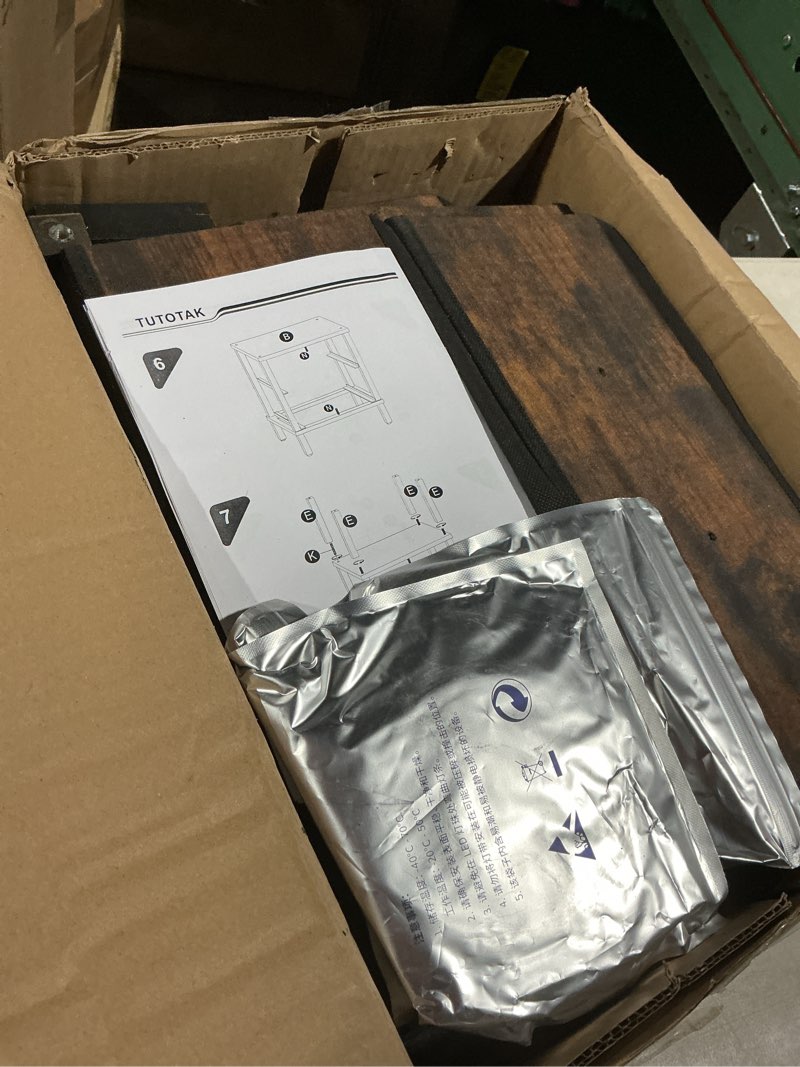 Condition photo showing As Is for TUTOTAK LED End Table with Charging Station, Nightstand with Cloth Drawer, Side Table with Outlets, Set of 2, Couch Table, Brown TB01BB068 Brown LED