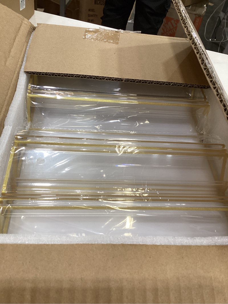 Condition photo showing New/Like New for 6 Pack Acrylic Sign Holder 8.5X11 Gold Picture Frames Double-Sided Display Stand Clear Acrylic Frame for Menu Holder Wedding Table Number Holder Photo Frames 8.5*11-6 Pack