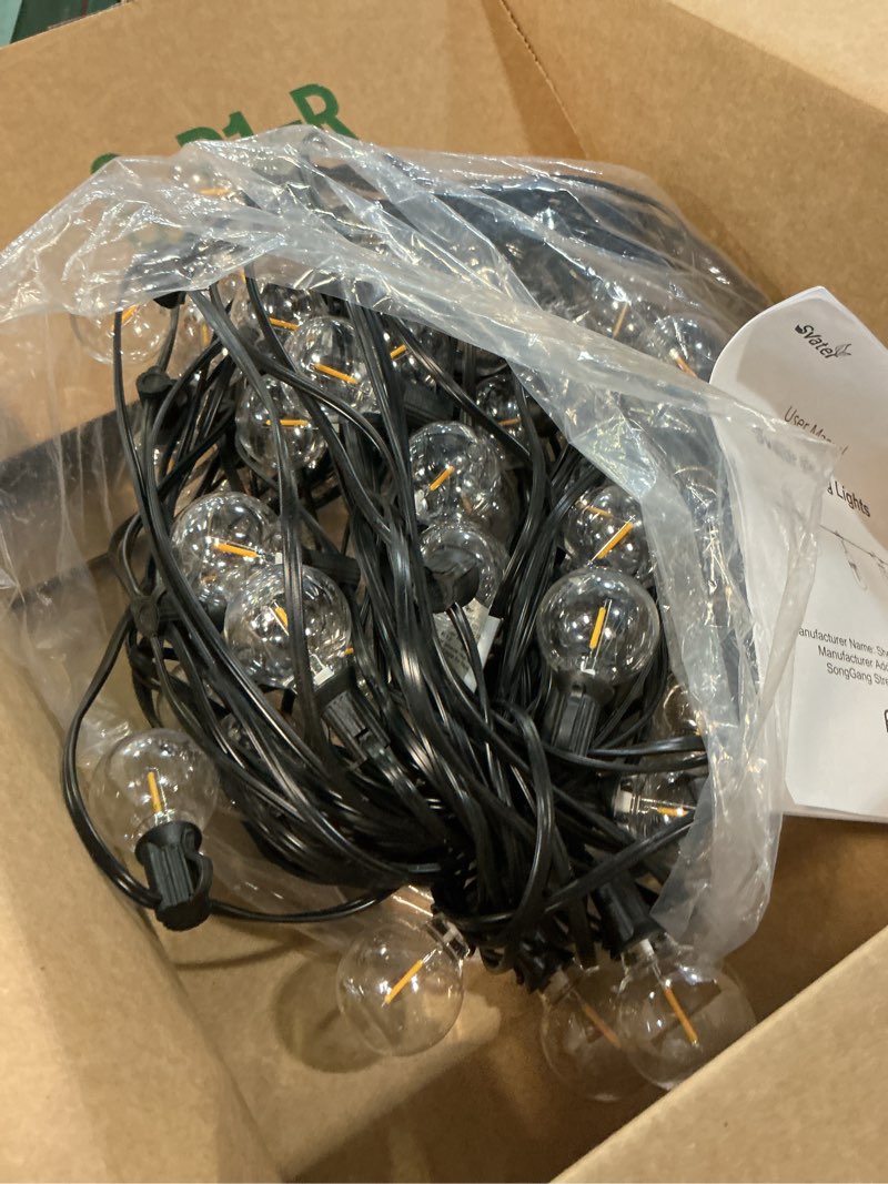 Condition photo showing Good Condition for svater 75 ft outdoor string lights 2w, patio light for outside with 26 antique s14 plastic led bulbs, ip65 waterproof hanging cafe market lighting, etl-listed dimmable warm white 75ft