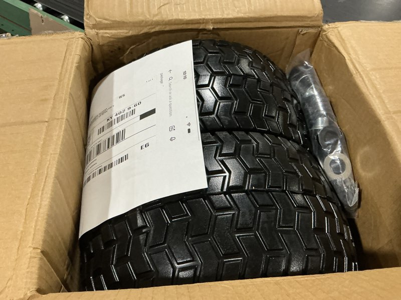Condition photo showing Good Condition for gicool 13x6.50-6 tire and wheel, 13x6.5-6" flat-free lawn mower tires, 3”-6.5“ centered hub, 3/4" or 5/8" bearing, universal fit garden tractor front wheels, 4 ply, v-turf pattern, 2 pack 13x6.50-6 flat free (turf tread)