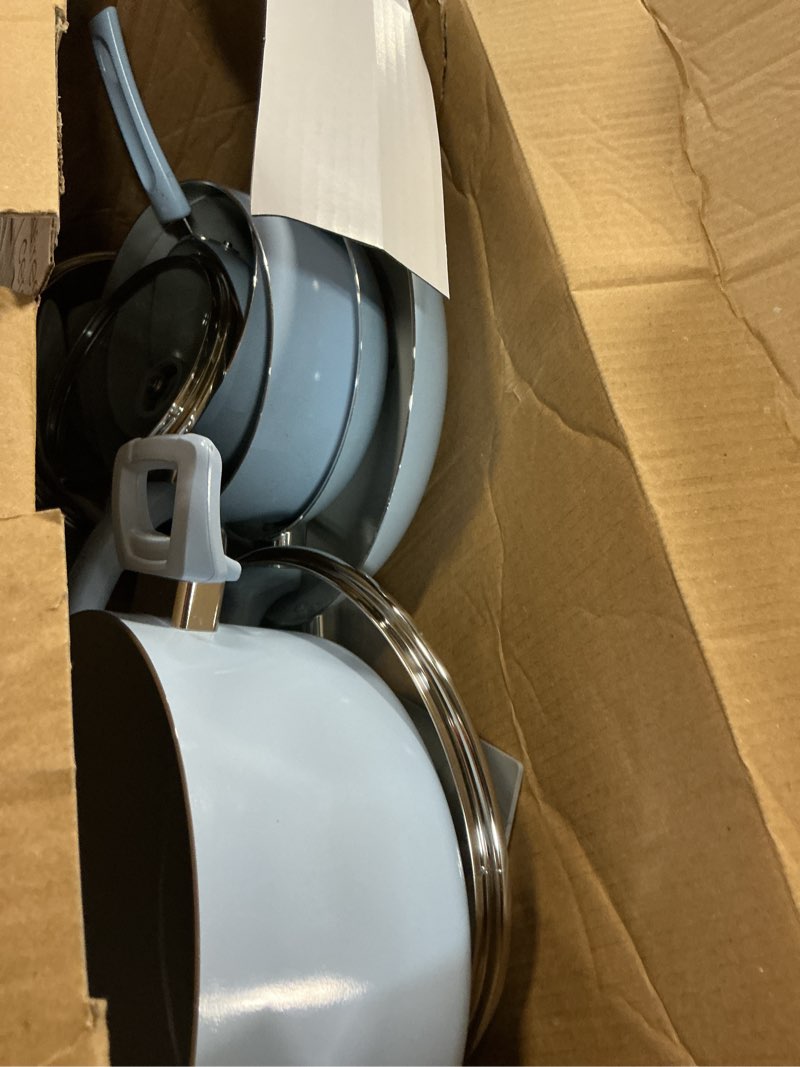 Condition photo showing Good Condition for t-fal refresh ceramic nonstick cookware set, 12-piece nonstick cookware, oven safe to 350°f, stockpot, griddle, frying pans, utensils, ceramic pots and pans set, blue 12-piece set artic blue