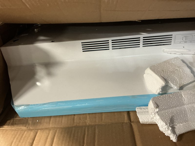Condition photo showing Good Condition for broan-nutone 413001 non-ducted ductless range hood with lights exhaust fan for under cabinet, 30-inch, white white 30-inch