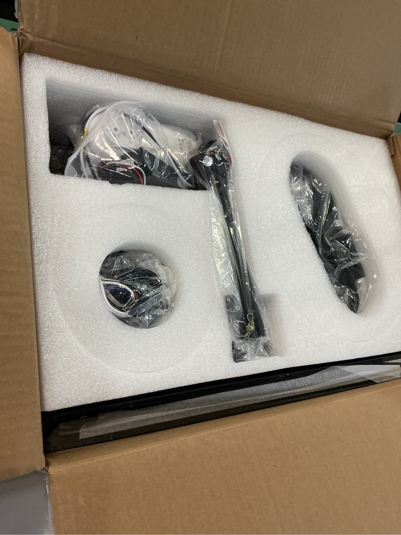 Condition photo showing As Is for 46 Inch Boho Black Rattan Ceiling Fans with Lights and Remote Control, Farmhouse Caged Rattan Ceiling Fan for Dining Room, Bedroom, Living Room and Patio, Indoor/Outdoor Aloha 46 Inch