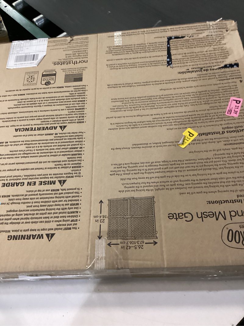 Condition photo showing New/Like New for toddleroo by north states - diamond mesh wooden baby gate: pressure mounted baby gate for doorways - adjustable 26.5 to 42 inches wide - 23 inches tall