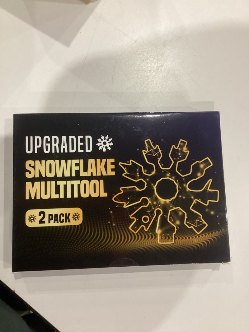 Condition photo showing New/Like New for Stocking Stuffers for Men Snowflake Multitools - 20 in 1 Multi Tool Christmas Gifts for Men Women Adults Teens, Unique Ideas Gadgets Gifts for Dad, Pocket Size Mini Portable Screwdriver Bottle Opener 2 Pack Grey + Black