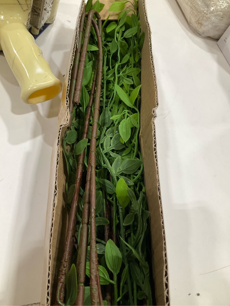 Condition photo showing Good Condition for Artificial Greenery Stems, 43.3" Nandina Branches Tall Faux Plant Stems for Vase, Greenery Decor Stems Leaves Bunches for Shop Garden Office Home Décor(Green,2Pcs) Green 2pcs