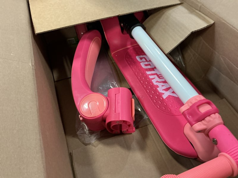 Condition photo showing As Is for gotrax ks3 pro folding kick scooter for kids, one key removable seat & 3 extra wide pu light-up wheels and anti-slip deck, adjustable height handlebar and lean-to-steer scooter for children aged 2-8 pink