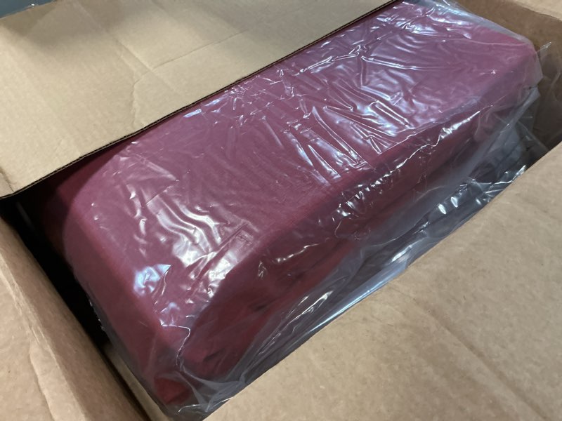 Condition photo showing Good Condition for arden foam outdoor dining chair cushion, 20 x 44, premium high-density foam, never flattens, weather-proof for outdoor chairs, ruby red leala certi-pur foam 1 pack ruby red leala
