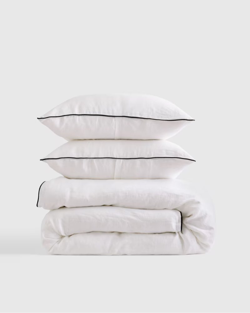 european linen piped duvet cover set full/queen