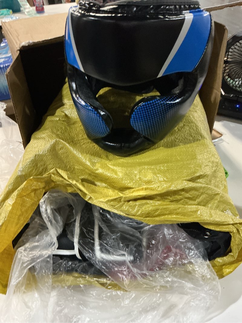 Condition photo showing Good Condition for taekwondo boxing gear set, karate sparring gear set for 59-67 inches height youth, martial arts shin guards/chest rib/headgear/mouthguards guards protective gear set black m ( 59-67 inches)
