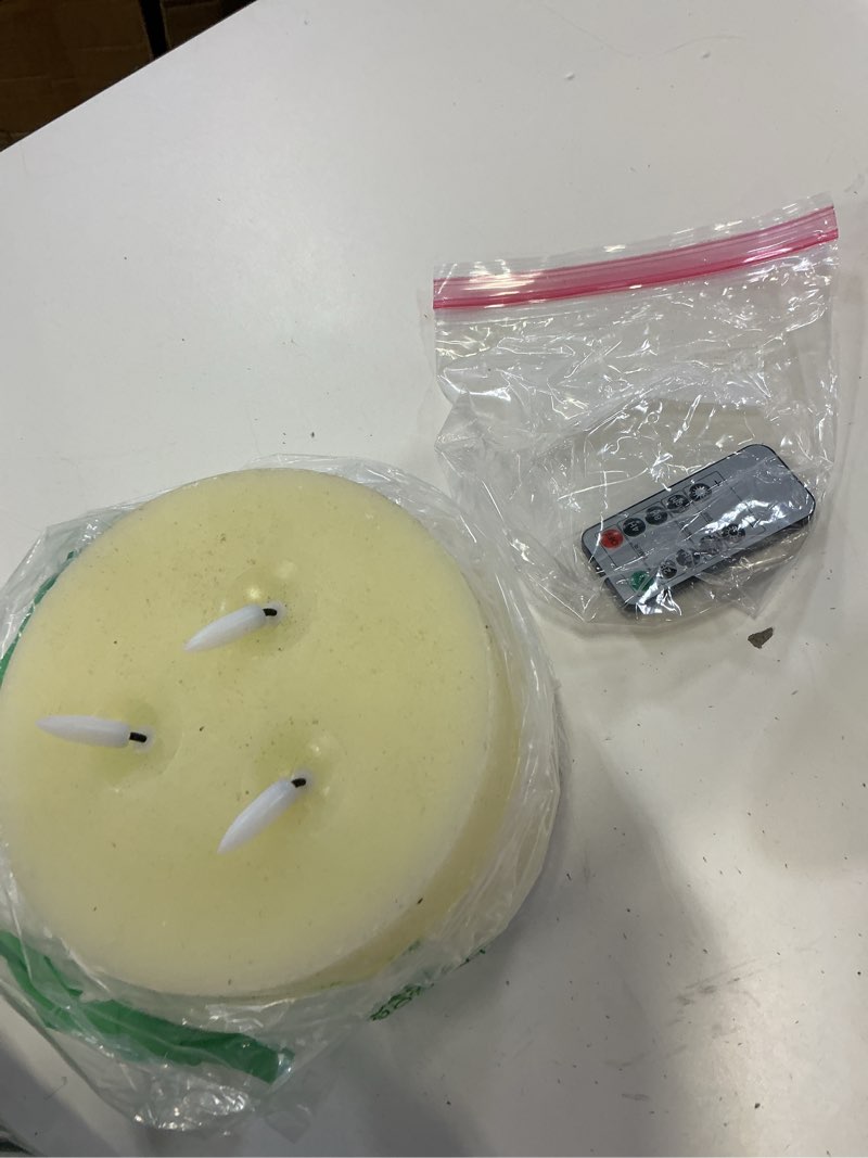 Condition photo showing As Is for amagic 6"x6" extra large flameless candles with 3 wicks, battery operated candles with remote control and timers, 6 inch diameter led pillar candles, real wax, ivory d6"xh6", standard