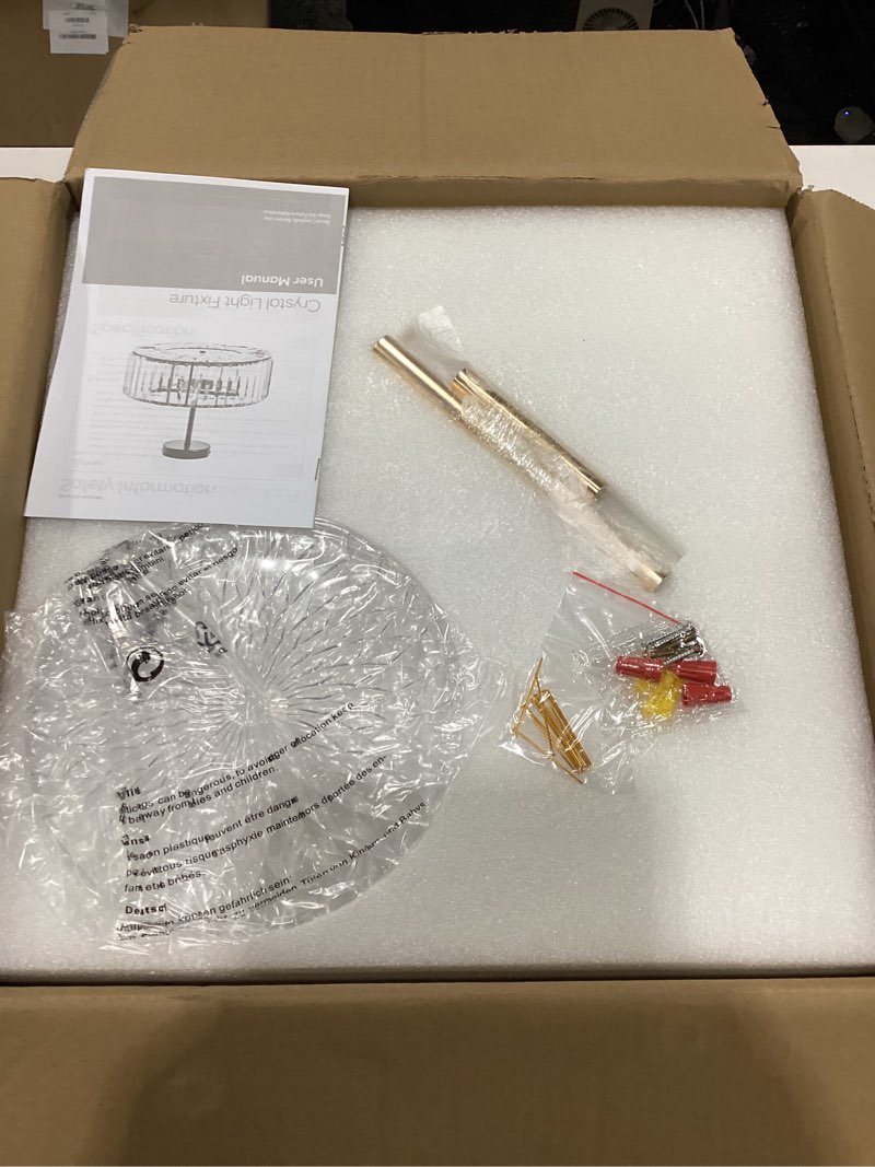 Condition photo showing New/Like New for vonluce crystal light fixture, modern semi flush mount ceiling light, 15" round 4-light crystal chandelier hallway lighting for kitchen bedroom living room dining room entryway closet, gold gold 15inch