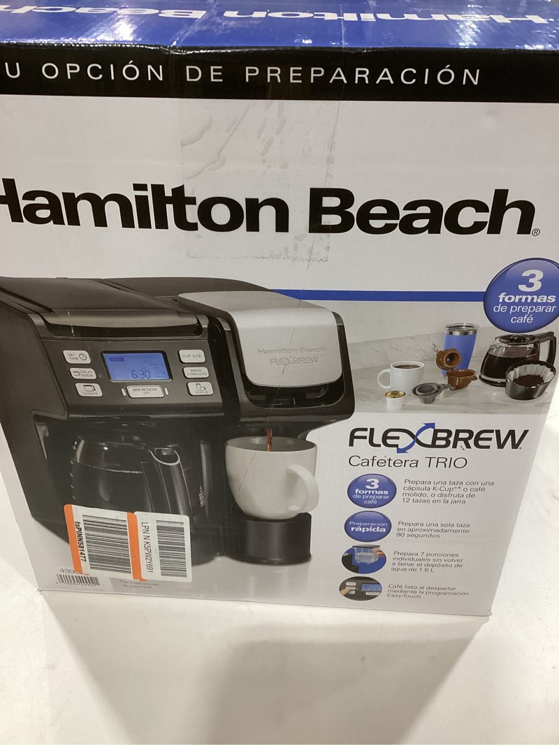 Condition photo showing As Is for Hamilton Beach FlexBrew Trio 2-Way Coffee Maker, Compatible with K-Cup Pods or Grounds, Combo, Single Serve & Full 12c Pot, Black - Fast Brewing (49902)