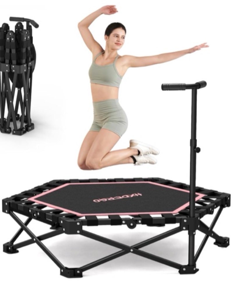 hxd-ergo 42'' foldable mini trampoline, rebounder trampoline with adjustable foam handle, fitness tr