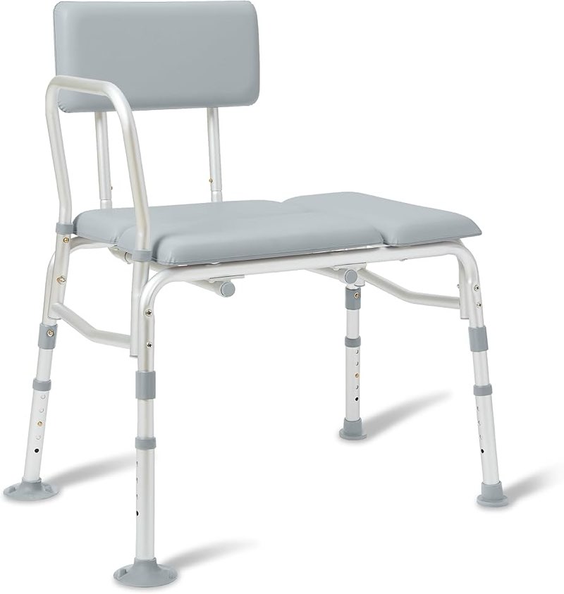 Medline Padded Transfer Bench for Bathtub and Shower, Height Adjustable, Slip-Resistant Legs, Rust-R