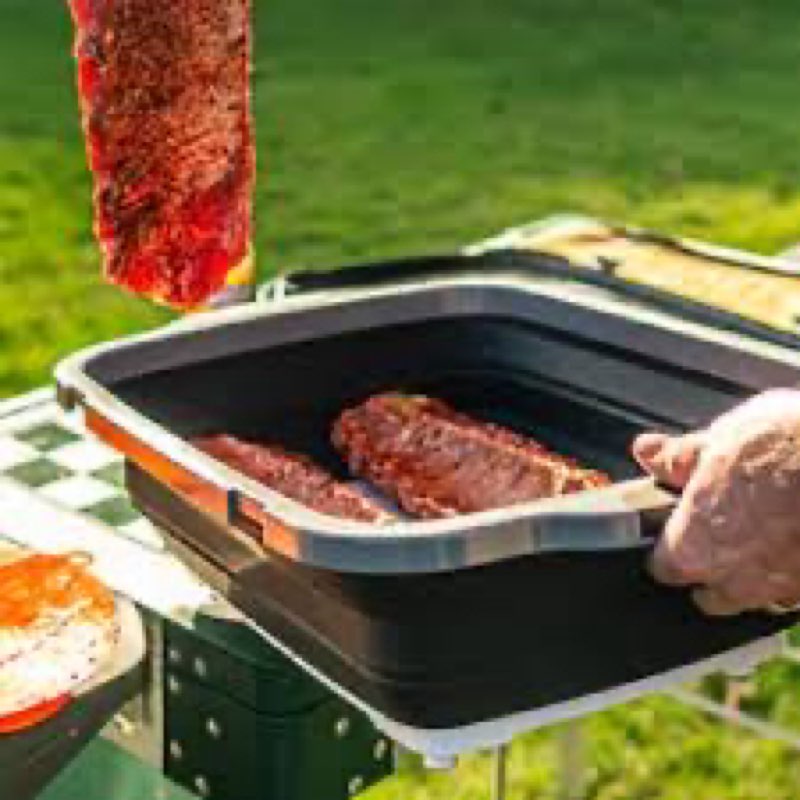 KITCHEN PERFECTION Collapsible XL Smoker & BBQ Prep Tub with Locking Lid & Cutting Board - Grill Cad