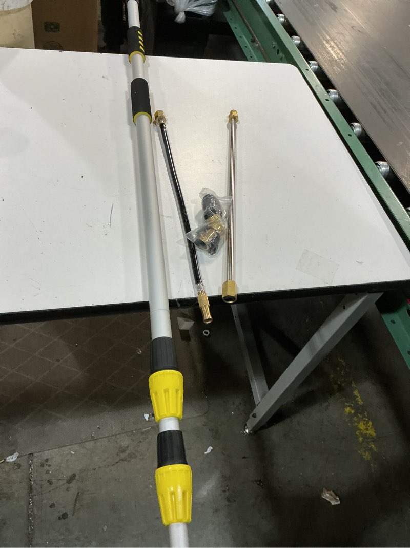 Condition photo showing Good Condition for buyplus 24ft reach telescoping gutter cleaning tools 4-16ft rain gutter cleaner tools from ground with 3/4" brass garden hose shut off valve, bendable flexible water wand for garden hose, window